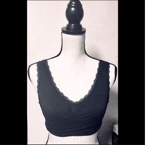 Black Sports Bra w/ Black Lace Criss Cross Straps, Sz. S
